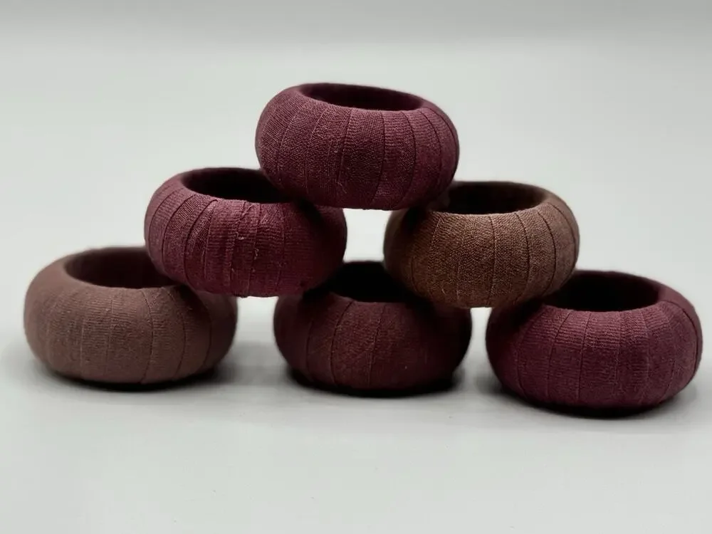 Vintage MCM 80's Purple Mauve Linen Wrapped Napkin Rings Set of 6